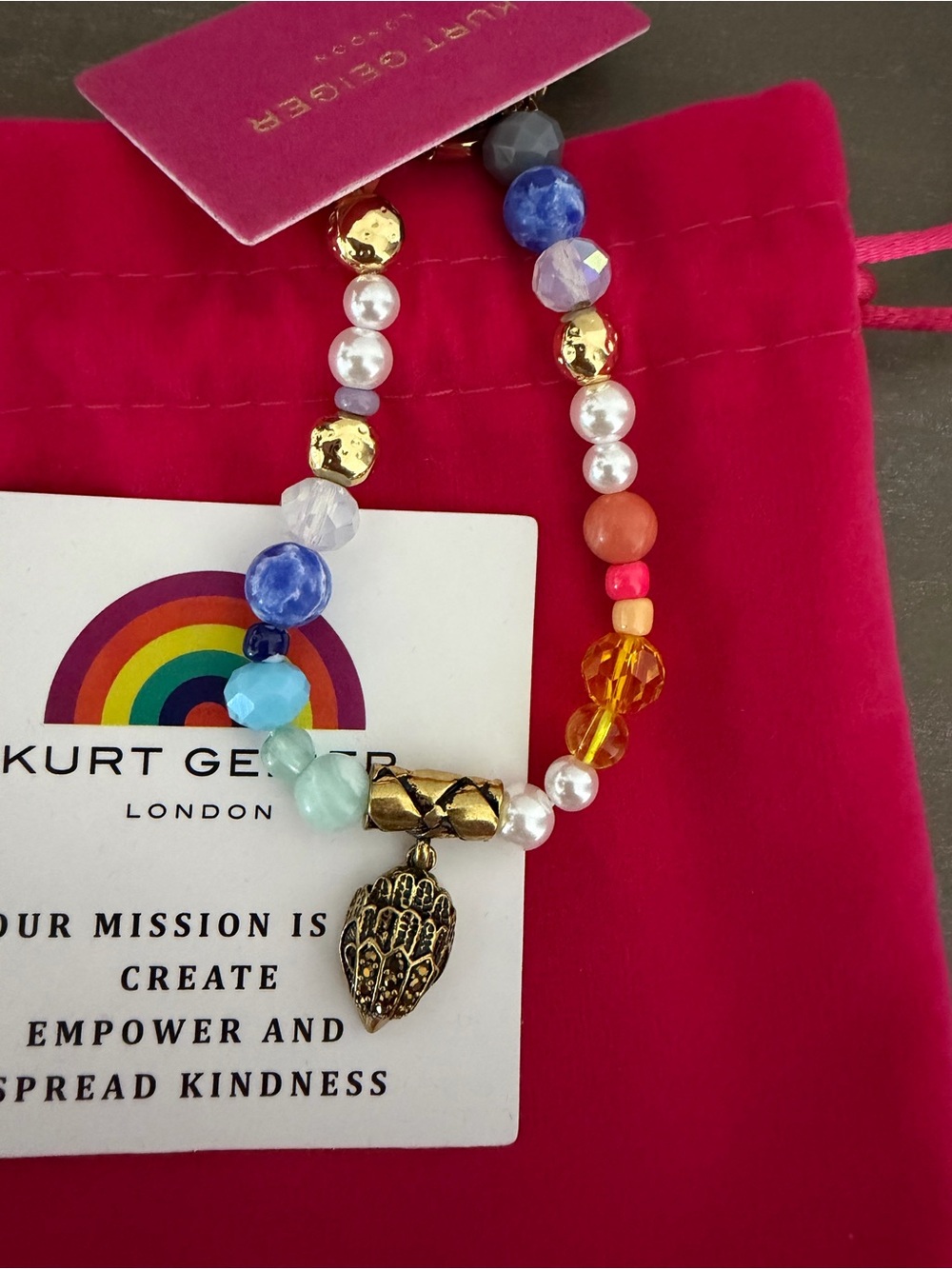 NWT Kurt Geiger London Beaded Charm Bracelet Rainbow Gold Eagle Rare